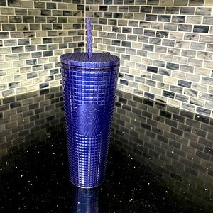 Starbucks, Summer 2023 Pearl Cobalt Grid Glitter Venti Cup Brand New